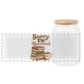 Sorry I'm Booked Reading Books Retro - Panoramic Cookie Jar with Wooden Lid - white - Front