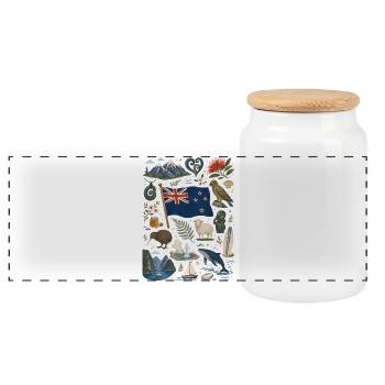 New Zealand | Kiwi, Fjords & Adventure - Panoramic Cookie Jar with Wooden Lid - white - Front