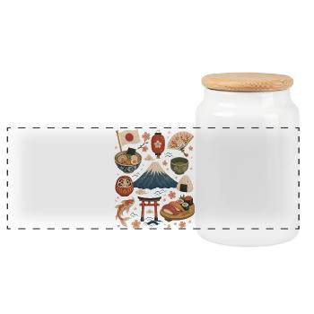 Japan | Fuji, Sakura & Indulgence - Panoramic Cookie Jar with Wooden Lid - white - Front