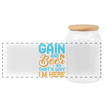 Gambling Fan Gain & Beer That's Why I'm Here - Panoramic Cookie Jar with Wooden Lid - white - Front