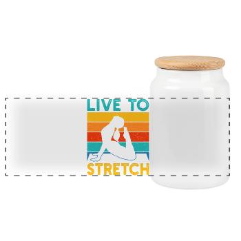 Yoga Live To Stretch Funny Yoga - Panoramic Cookie Jar with Wooden Lid - white - Front