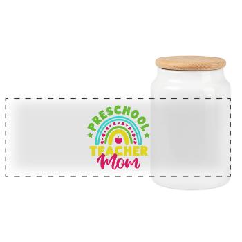 Pre K Teacher Preschool Mom Kindergarten Teacher - Panoramic Cookie Jar with Wooden Lid - white - Front