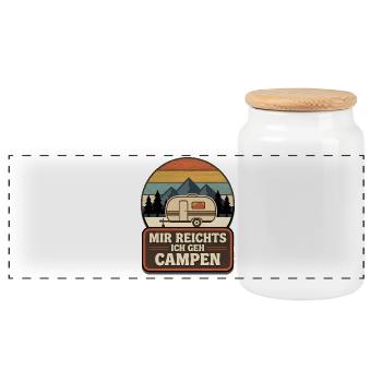 Mir reichts ich gehe Campen lustige Camping Spruch - Panorama Keksdose mit Holzdeckel - Weiß - Vorne