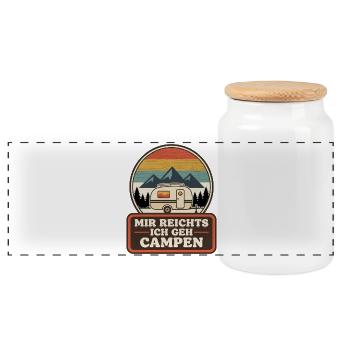 Mir reichts ich gehe Campen lustige Camping Spruch - Panorama Keksdose mit Holzdeckel - Weiß - Vorne