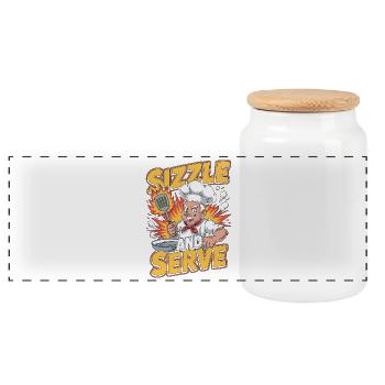 Restaurant Chef Sizzle And Serve Culinary Arts - Panoramic Cookie Jar with Wooden Lid - white - Front