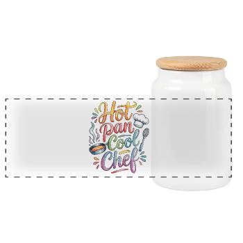 Restaurant Chef Hot Pan Cool Chef Food Preparation - Panoramic Cookie Jar with Wooden Lid - white - Front