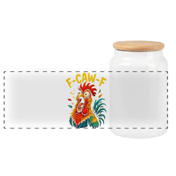F Caw F Rooster Funny Bird Chicken - Panoramic Cookie Jar with Wooden Lid - white - Front