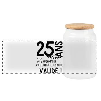 25 ans validé au controle technique anniversaire - Boîte à biscuits avec couvercle en bois - blanc - Devant