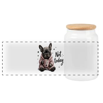 Not Today Coffee Please Tired French Bulldog - Panoramic Cookie Jar with Wooden Lid - white - Front
