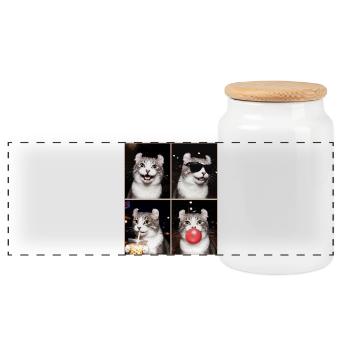 Cats American Curl Cat - Panoramic Cookie Jar with Wooden Lid - white - Front