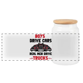 Real Men Trucks - Panoramic Cookie Jar with Wooden Lid - white - Front