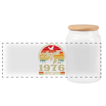 August 1976 Vintage Retro Birthday Gift - Panoramic Cookie Jar with Wooden Lid - white - Front