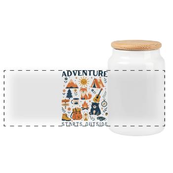 Adventure Starts Outside Borderless Camping Hiking - Panoramic Cookie Jar with Wooden Lid - white - Front
