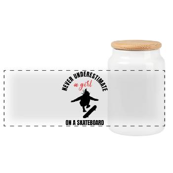Skater Girl Power - Panoramic Cookie Jar with Wooden Lid - white - Front