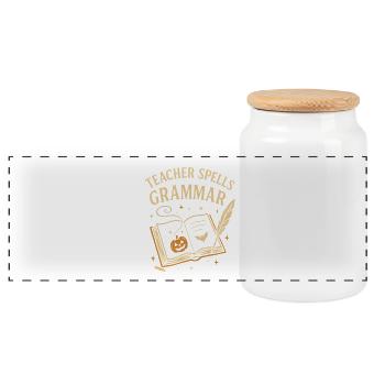 Teacher Grammar Halloween - Panoramic Cookie Jar with Wooden Lid - white - Front