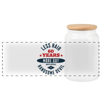 60th Birthday Devil - Panoramic Cookie Jar with Wooden Lid - white - Front