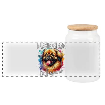 Pekingese Whisperer - Panoramic Cookie Jar with Wooden Lid - white - Front