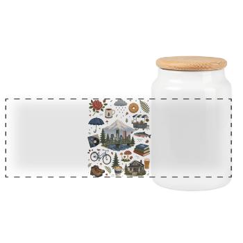 Portland, Oregon Coffee, Nature & Roses - Panoramic Cookie Jar with Wooden Lid - white - Front