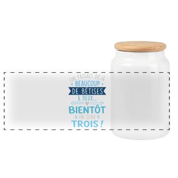 Annonce Grossesse Cadeau humour personnalisé - Boîte à biscuits avec couvercle en bois - blanc - Devant