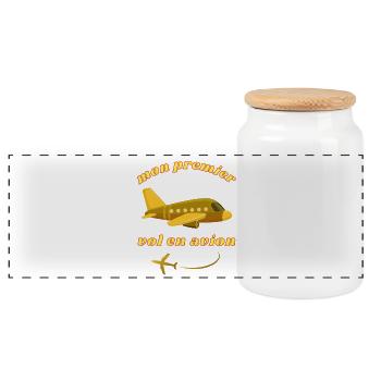 Mon premier vol en avion - Boîte à biscuits avec couvercle en bois - blanc - Devant