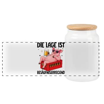Die Lage Ist Besäufniserregend Schwein Bier - Panorama Keksdose mit Holzdeckel - Weiß - Vorne