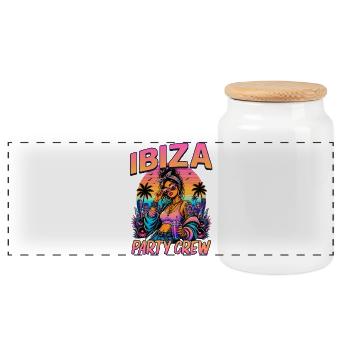 Ibiza Party Crew Summer Holiday Motif - Panoramic Cookie Jar with Wooden Lid - white - Front