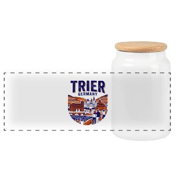 Historical Trier Germany City Skyline Novelty - Panoramic Cookie Jar with Wooden Lid - white - Front