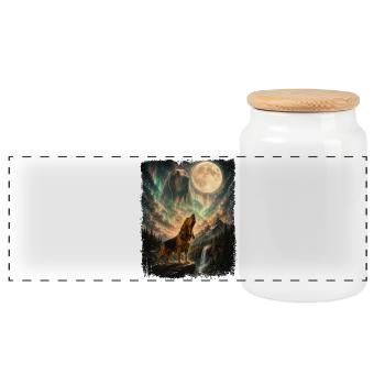 Bloodhound Howling At Moon - Dog Dad Dog Mom - Panoramic Cookie Jar with Wooden Lid - white - Front