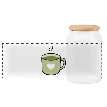 Kawaii Matcha Tea Heart Mug - Panoramic Cookie Jar with Wooden Lid - white - Front