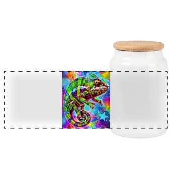 chameleon - Panoramic Cookie Jar with Wooden Lid - white - Front