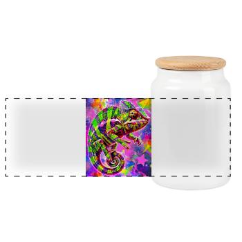 chameleon - Panoramic Cookie Jar with Wooden Lid - white - Front
