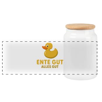 Ente Gut Alles Gut | Gummiente | Spruch - Panorama Keksdose mit Holzdeckel - Weiß - Vorne
