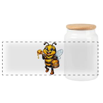 abeille heureuse - Boîte à biscuits avec couvercle en bois - blanc - Devant