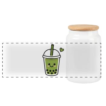 Süßer Kawaii Matcha Boba Tee - Panorama Keksdose mit Holzdeckel - Weiß - Vorne