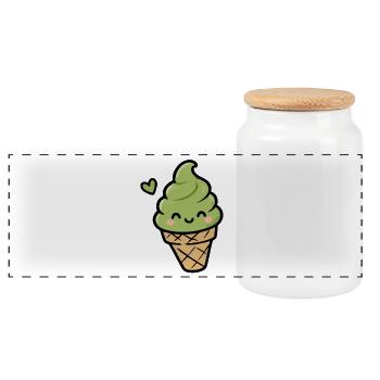 Cornet de glace Kawaii Matcha - Boîte à biscuits avec couvercle en bois - blanc - Devant