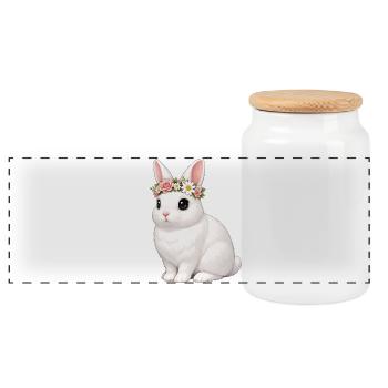 Blanc de Hotot Kaninchen - Panorama Keksdose mit Holzdeckel - Weiß - Vorne