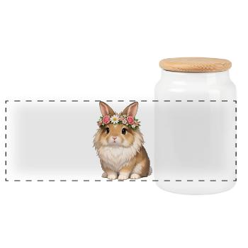 Lion Head Rabbit - Panoramic Cookie Jar with Wooden Lid - white - Front