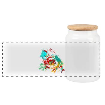 Frog Splash Art - Panoramic Cookie Jar with Wooden Lid - white - Front