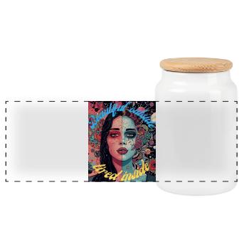 Beautiful Outside Tired Inside Female Portrait - Panoramic Cookie Jar with Wooden Lid - white - Front