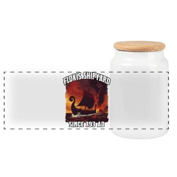 Floki Shipyard Fire 193AD - Panoramic Cookie Jar with Wooden Lid - white - Front