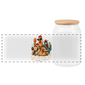 We can do it: Party chickens - Panoramic Cookie Jar with Wooden Lid - white - Front