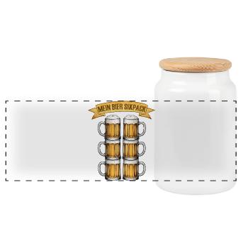 Hier ist mein sechs Bier pack lustige Bier Sprüche - Panorama Keksdose mit Holzdeckel - Weiß - Vorne