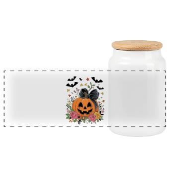 Halloween Pumpkin - Panoramic Cookie Jar with Wooden Lid - white - Front