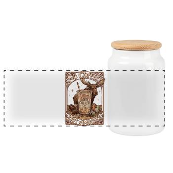 No Coffee Iced Coffee Not Amused Moose - Panoramic Cookie Jar with Wooden Lid - white - Front