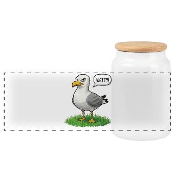 Watt Seagull Seabird Coast Beach Humor Saying - Panoramic Cookie Jar with Wooden Lid - white - Front