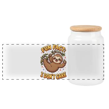 Funny Sarcastic Fun Fact I Don't Care - Panoramic Cookie Jar with Wooden Lid - white - Front