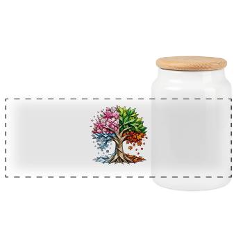 Four Seasons Tree Art - Panoramic Cookie Jar with Wooden Lid - white - Front