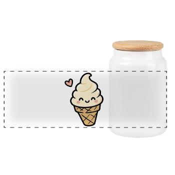 Cornet de glace à la vanille Kawaii - Boîte à biscuits avec couvercle en bois - blanc - Devant