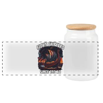 Floki Shipyard since 793 AD - Panoramic Cookie Jar with Wooden Lid - white - Front