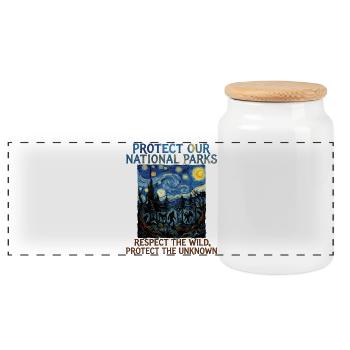 Cryptid Van Gogh Protect Our National Parks - Panoramic Cookie Jar with Wooden Lid - white - Front